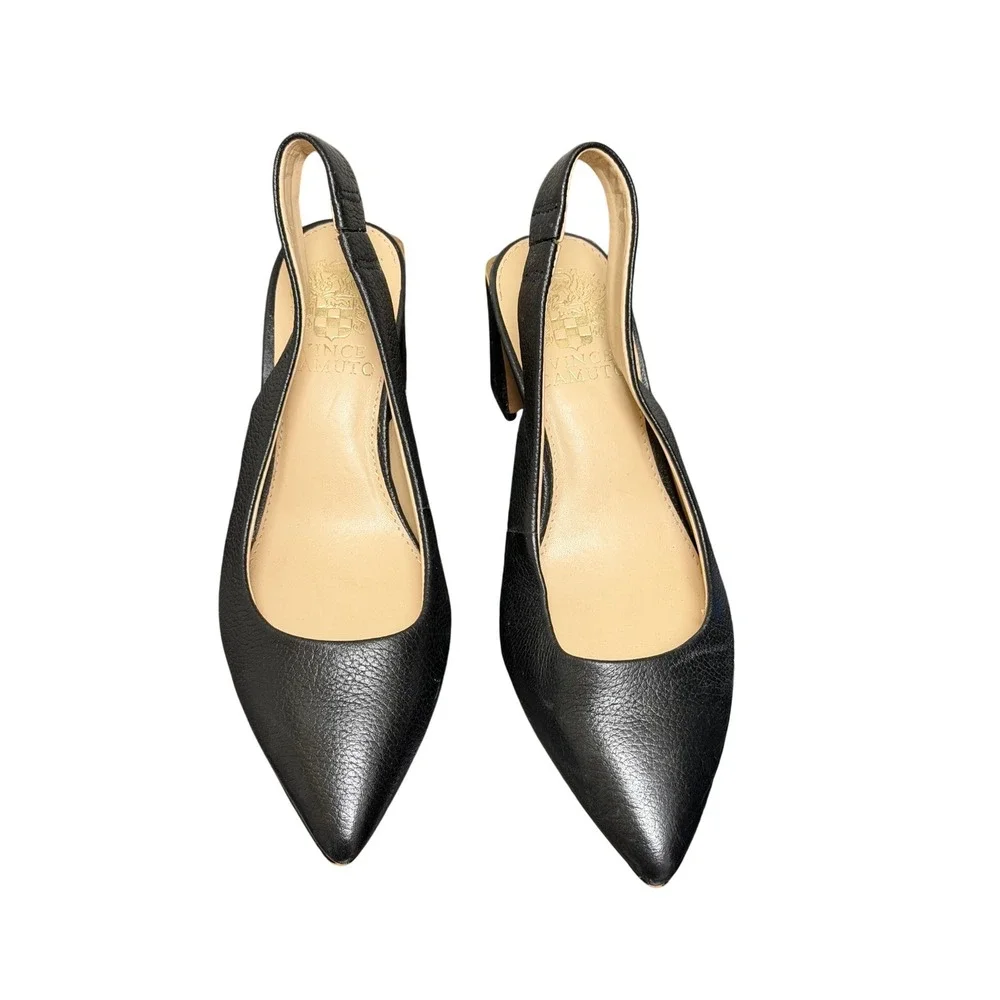 Vince Camuto Slingback Pumps Womens 5.5 Black Pebbled Leather Pointed Block Heel